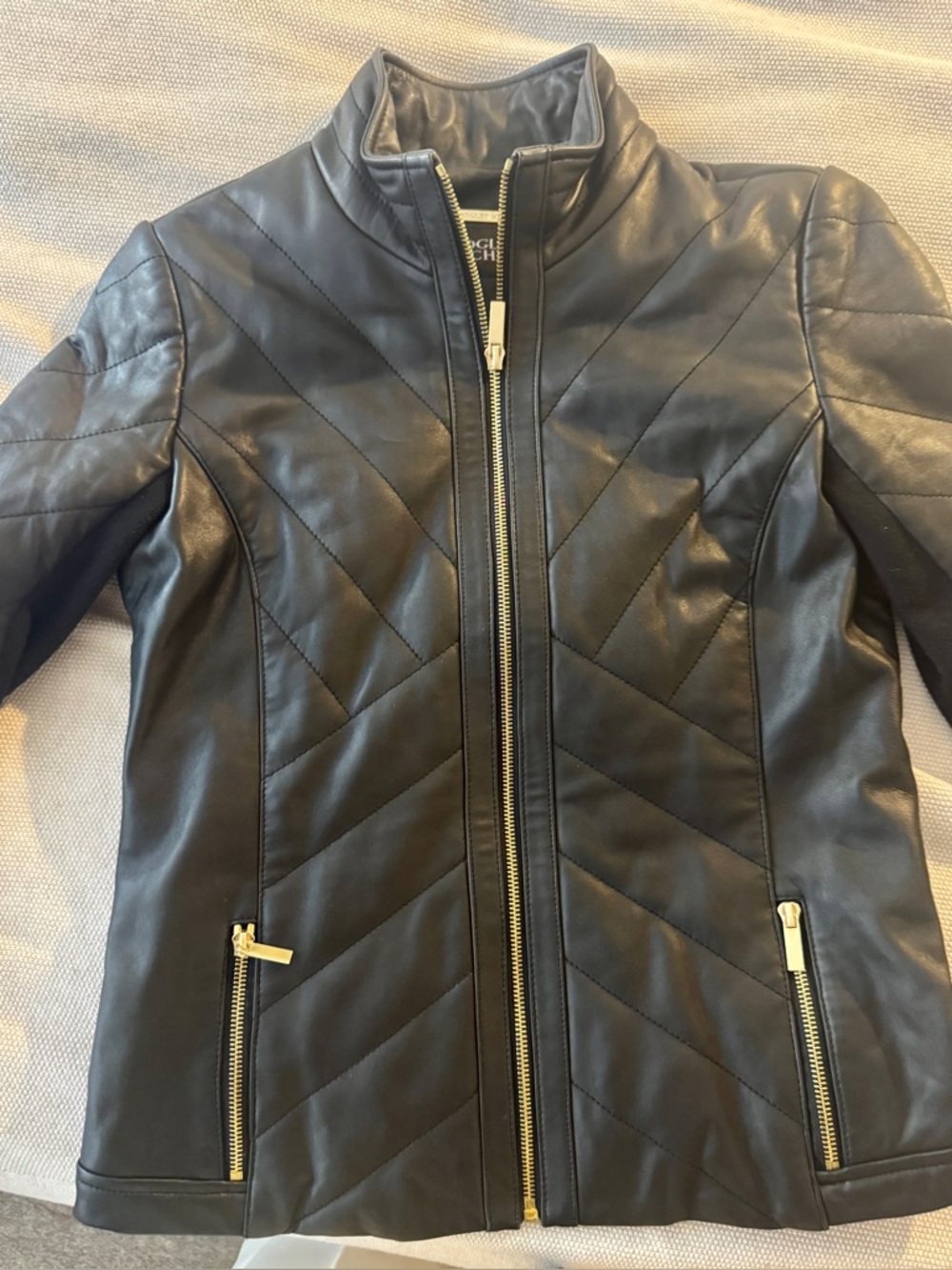 Badgley Mischka Black Leather Jacket with Gold Zippers- Like New!!!